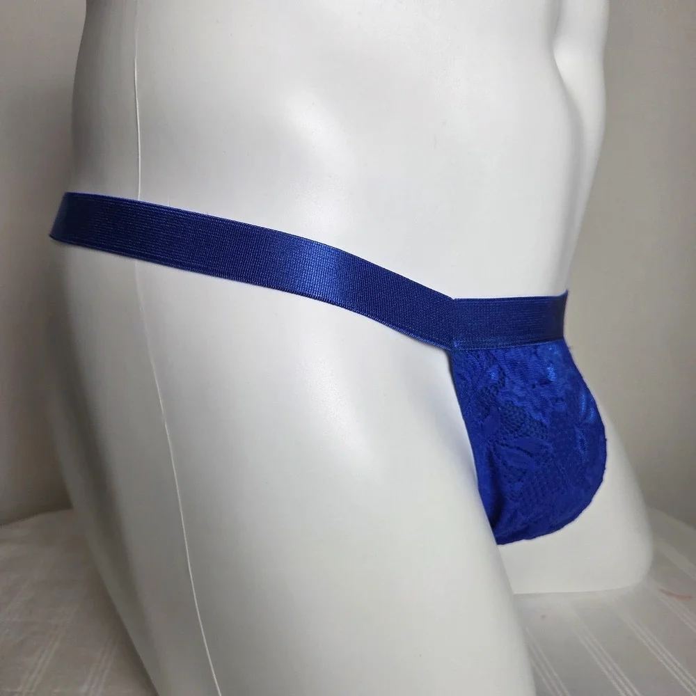 Cosabella Italian Never Say Never Mens G-String Royal Blue Floral Lace Thong